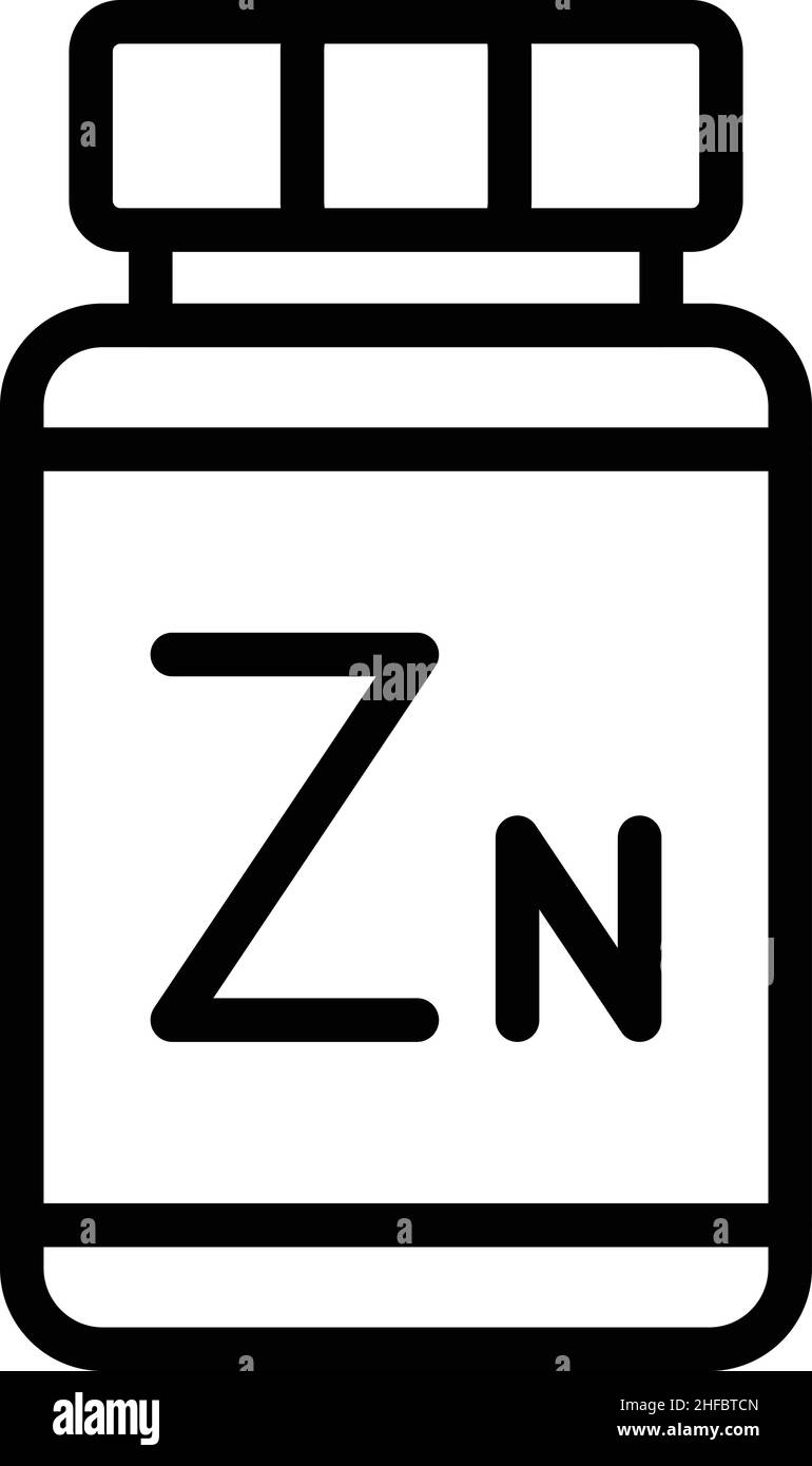 Zn jar capsule icon outline vector. Zinc element. Food mineral Stock Vector