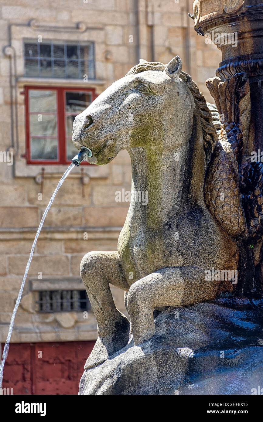 Fuente de los caballos en la plaza de platerias, Santiago de compostela Stock Photo