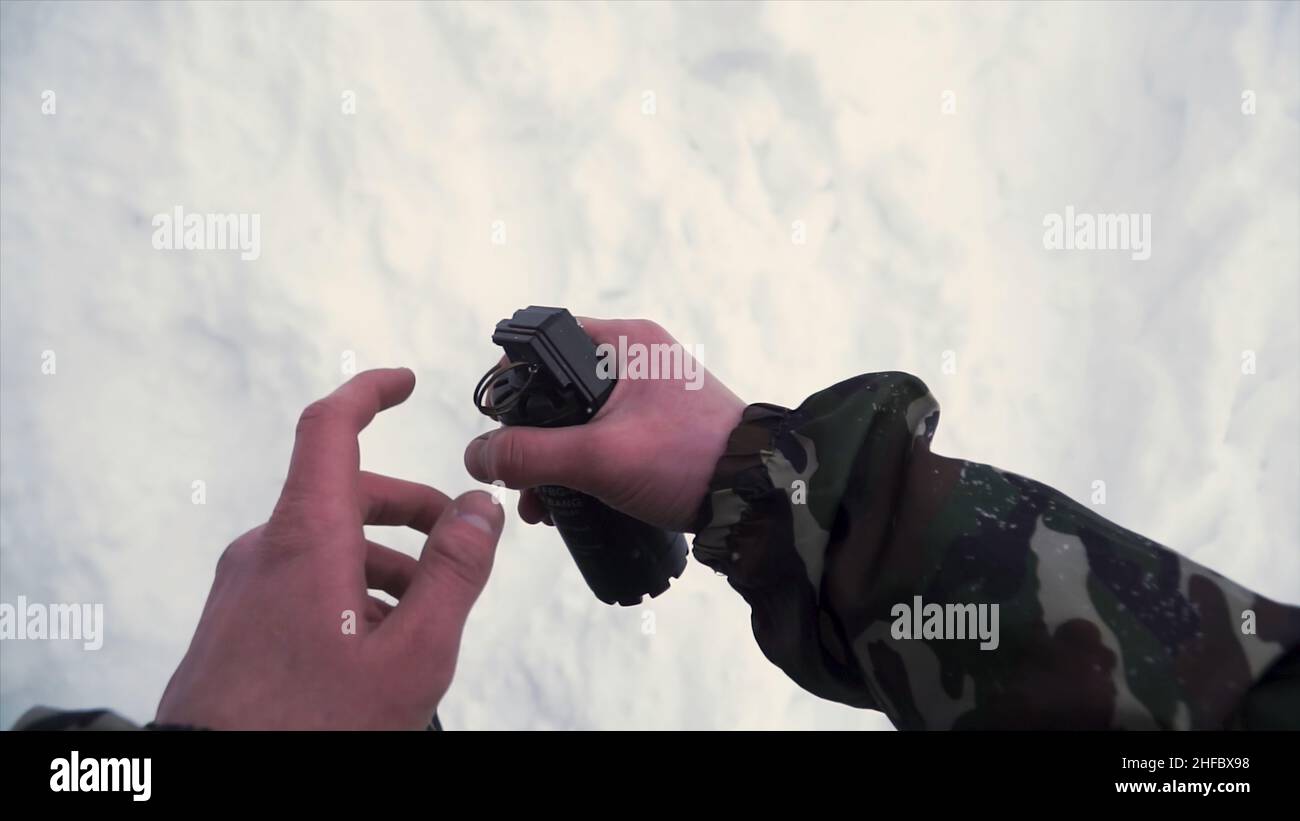 Throw a grenade in a military tank. Clip. Soldier throws a hand grenade