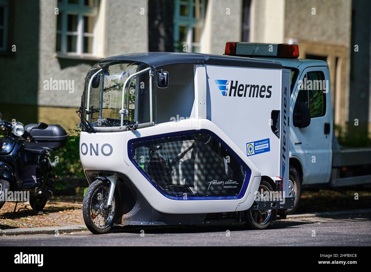 Berlin, Germany July 3, 2021 An electrically powered cargo bike