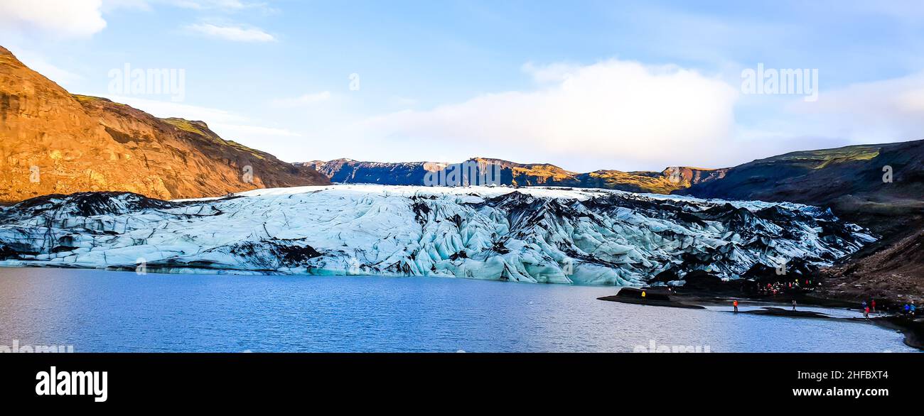 Sólheimajökull glacier, in southern Iceland. Part of the Southern Iceland tour, environmental changes and damages particularly visible. Scenic backgro Stock Photo