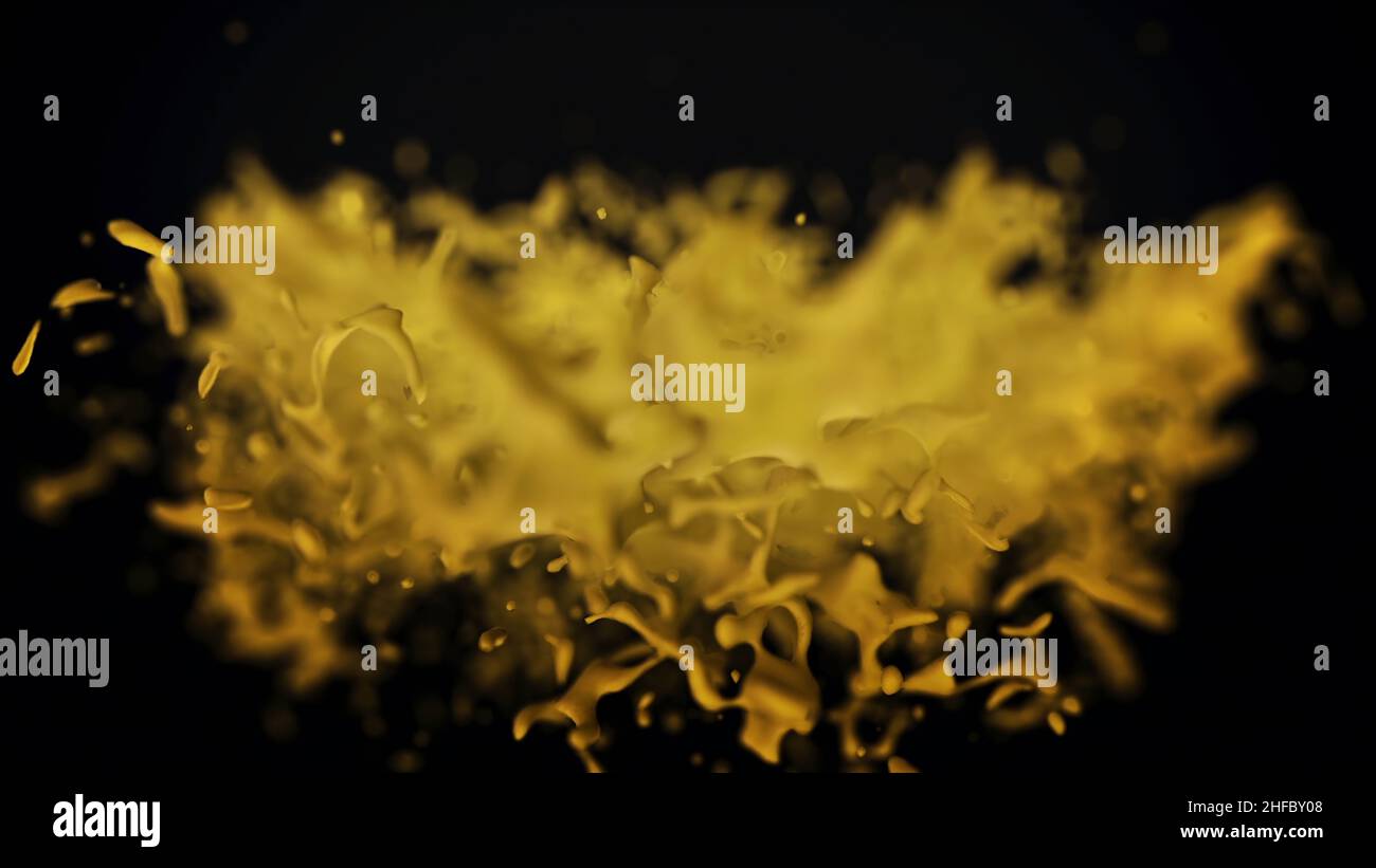Beautiful, abstract, yellow splash of water rotating in frozen action ...