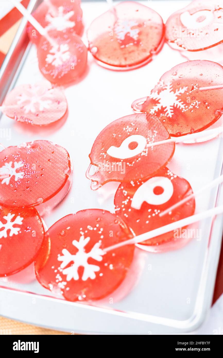 Homemade berry flavor lollipops with snowflakes on a white lollipop sticks Stock Photo Alamy