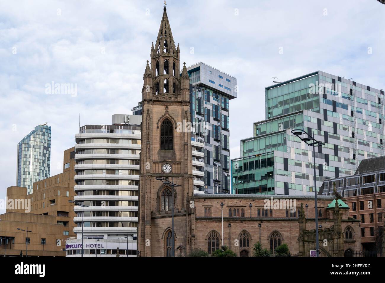 Liverpool, UK - 6 January 2020: The famous Church of St Nicholas, the Anglican parish church of Liverpool. Cityscape in city centre Liverpool near Alb Stock Photo
