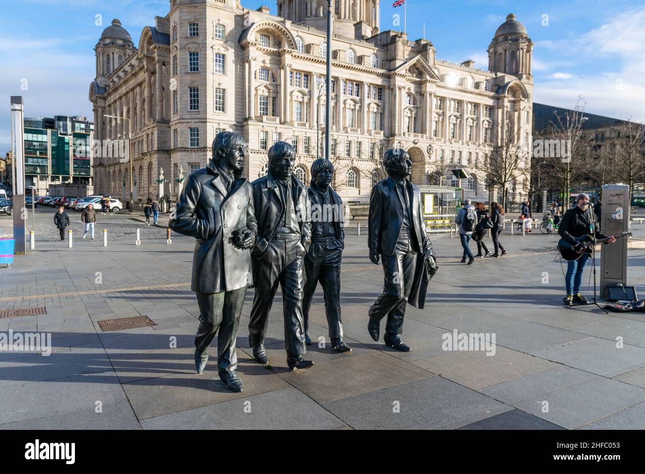 Liverpool, UK - 5th Jan 2020: The Beatles statue, Liverpool city centre. Popular, bronze statues of the four Beatles created by sculptor Andy Edwards Stock Photo