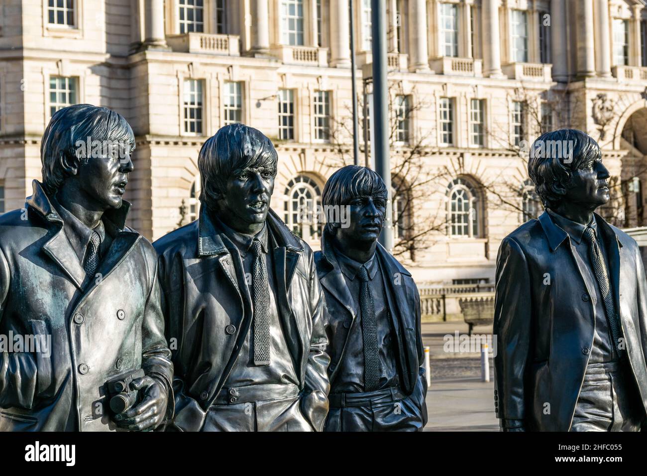 Liverpool, UK - 5th Jan 2020: The Beatles statue, Liverpool city centre. Popular, bronze statues of the four Beatles created by sculptor Andy Edwards Stock Photo