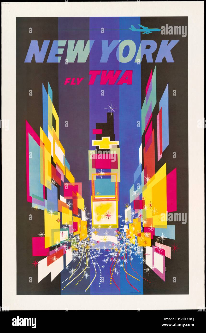 Iconic David Klein designed poster for New York TWA - Times Square - 1960's Stock Photo