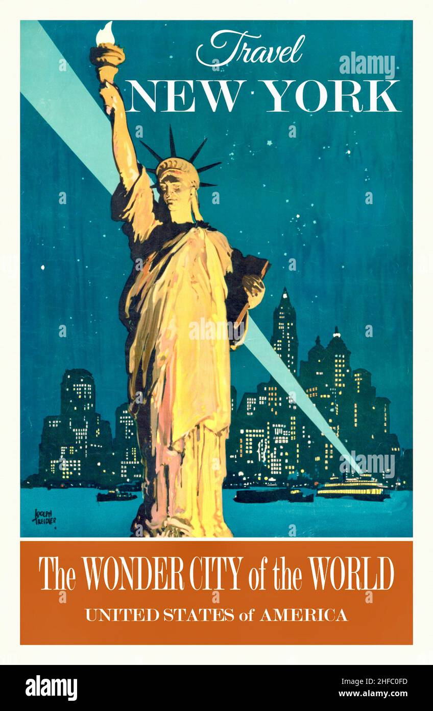 Travel New York The Wonder City of the World - travel poster Stock ...