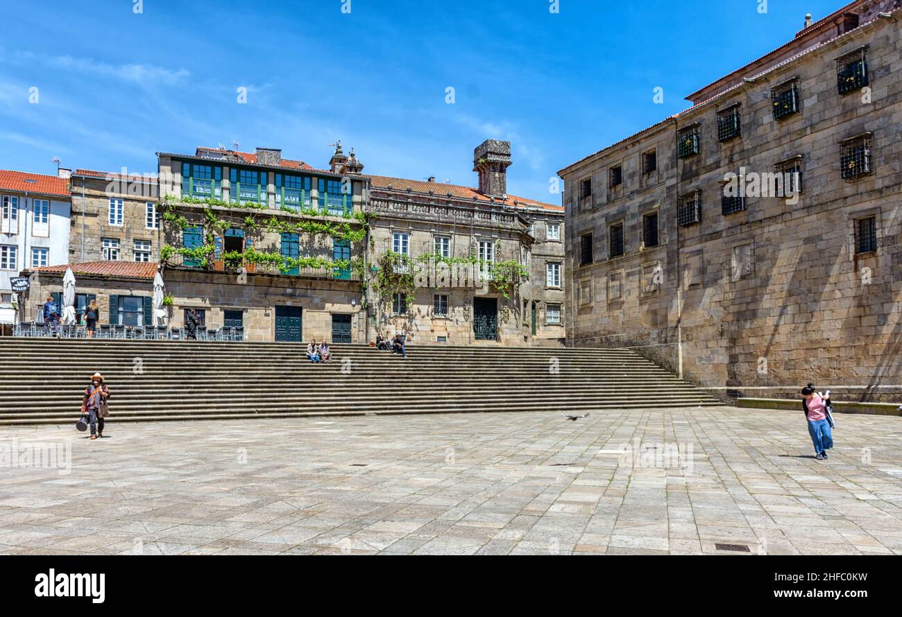 Plaza de Quintana y casa de la parra en Santiago de Compostela, Galicia, España Stock Photo