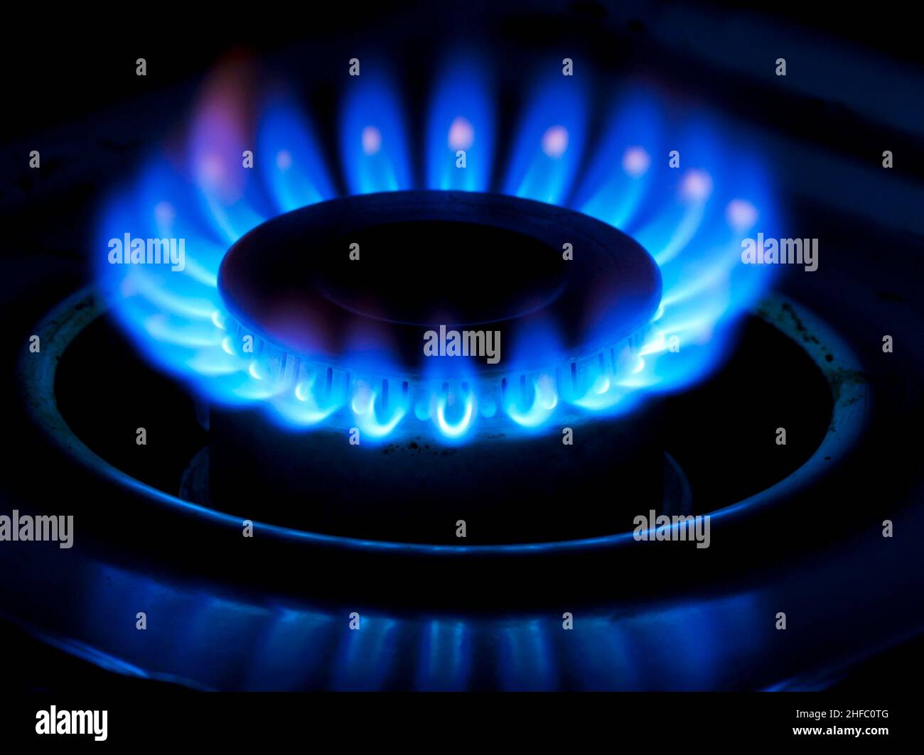 Gas flame on a cooker Stock Photo Alamy