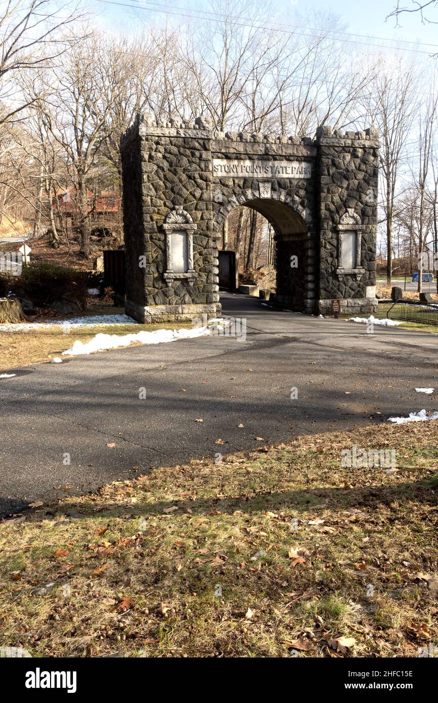 Stony Point, NY USA Jan 14, 2022 Vertical view of the stone gate