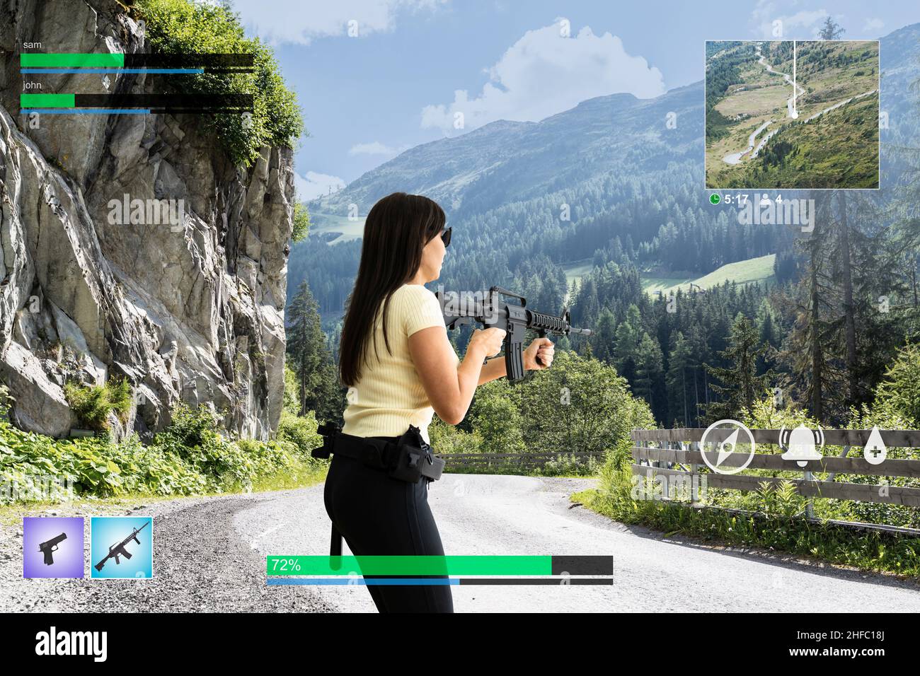 Shooter Game Screen, Online Cyber Sport Game Screenshot Stock Photo