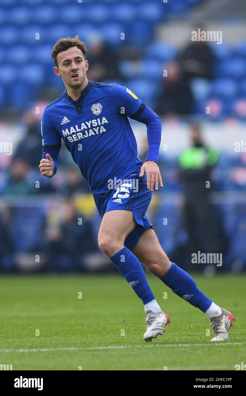 John Buckley #21 of Blackburn Rovers Under pressure fromAndy Rinomhota #35  of Cardiff City during the Sky Bet Championship match Cardiff City vs  Blackburn Rovers at Cardiff City Stadium, Cardiff, United Kingdom