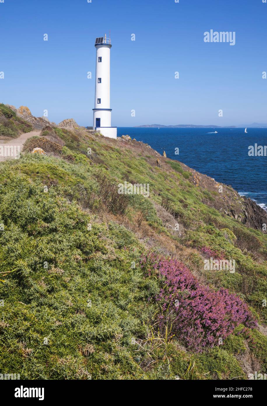 Cabo Home Lighthouse at Cangas, Galicia, Spain Stock Photo