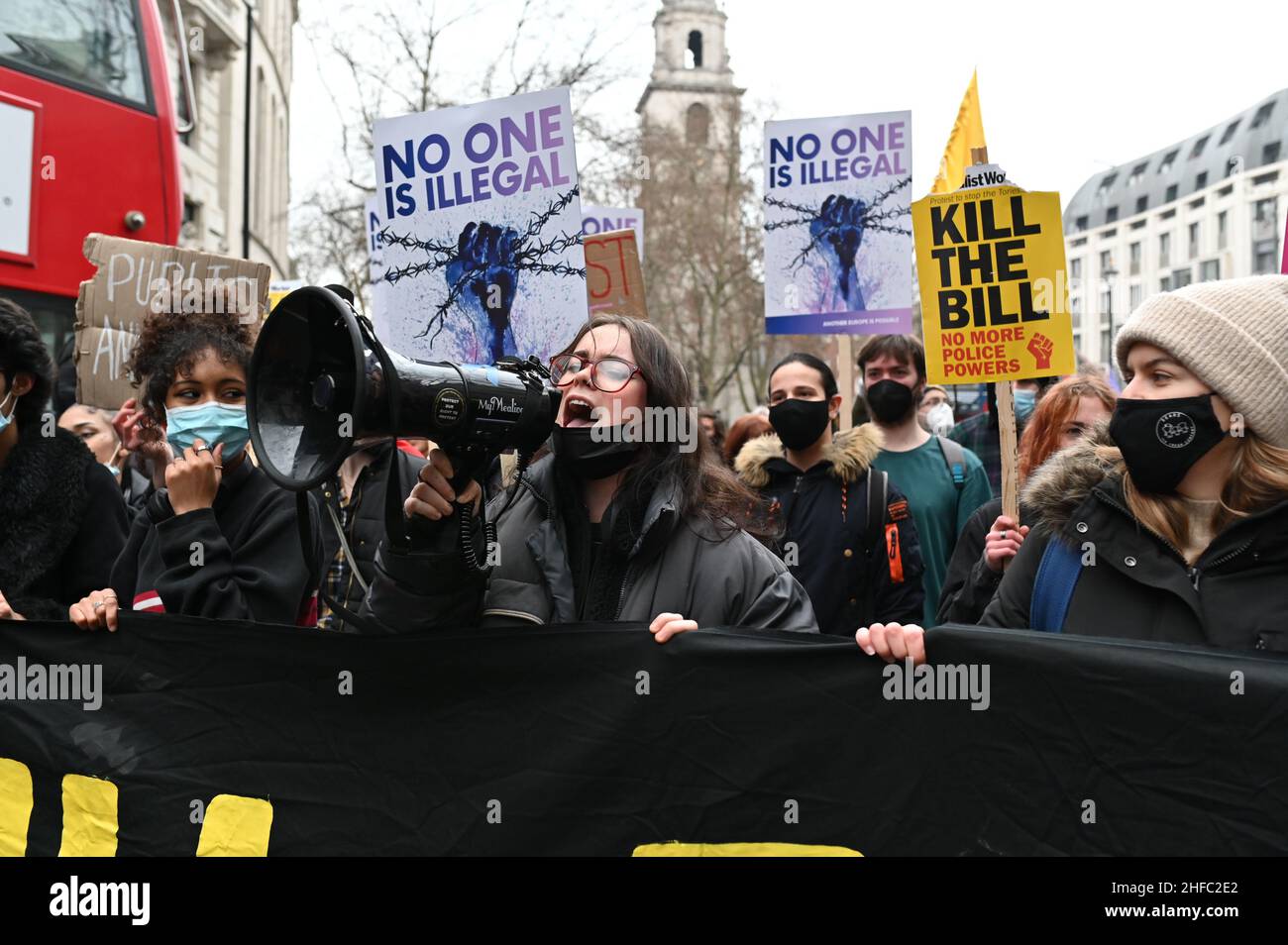 London, UK. 15 January 2022. Protest against the government's Police, Crime, Sentencing and Courts Bill (PCSC) and Nationality and Borders Bill (NBB).Credit: Andrea Domeniconi/Alamy Live News Stock Photo