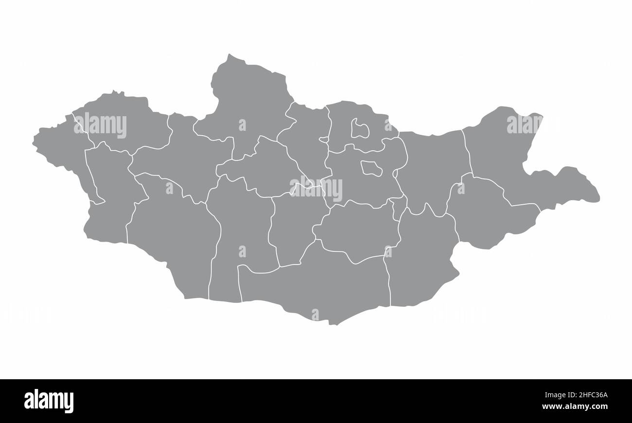 Mongolia administrative map isolated on white background Stock Vector