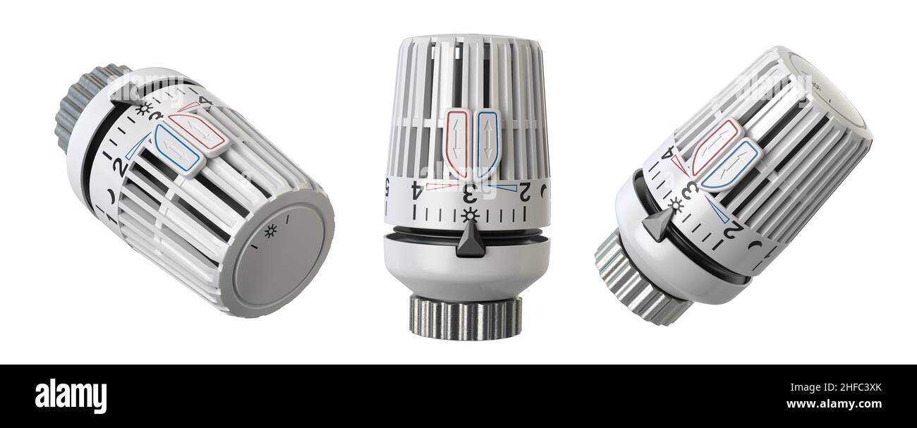 Thermostatic radiator valve for heating isolated on white. Temperature ...