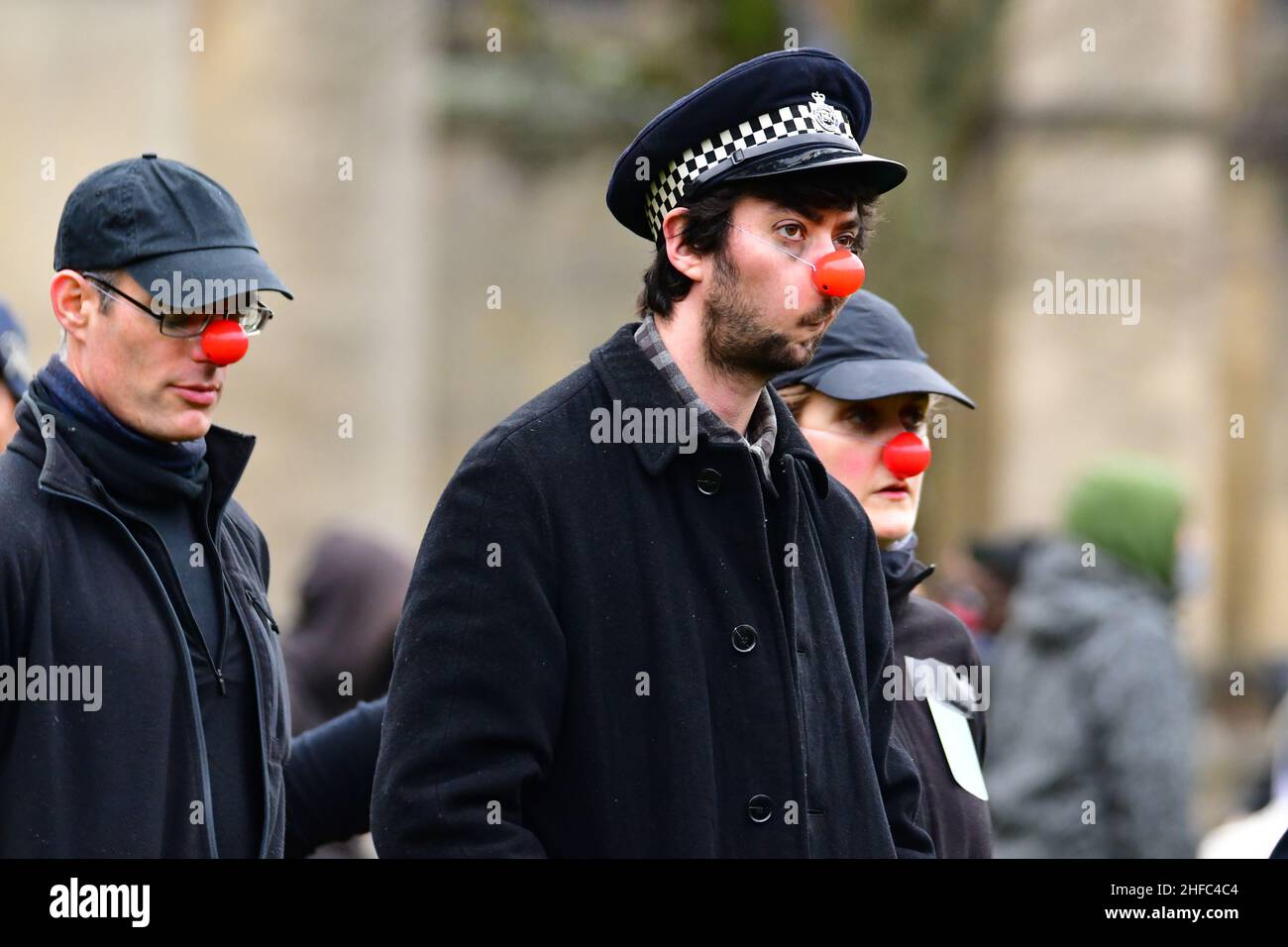 Bristol, UK. 15th Jan, 2022. On a mild afternoon activists dressed as police in fancy dress and other protesters are seen on College Green out side of City Hall, Protesting Kill the Bill and Youth Climate change. Picture Credit: Robert Timoney/Alamy Live News Stock Photo