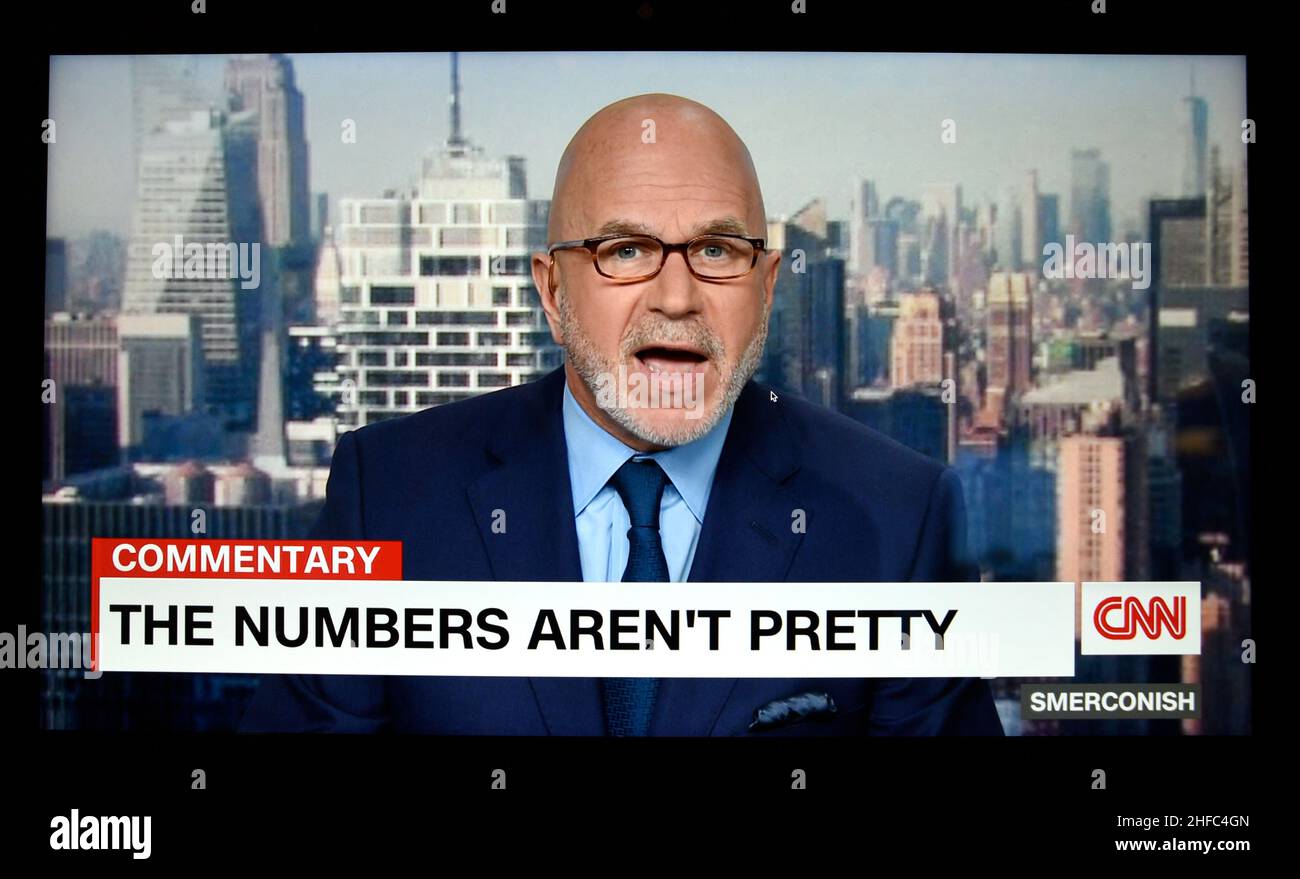 Screenshot of CNN program host Michael Smerconish delivering a commentary on U.S. President Joe Biden's low polling numbers. Stock Photo
