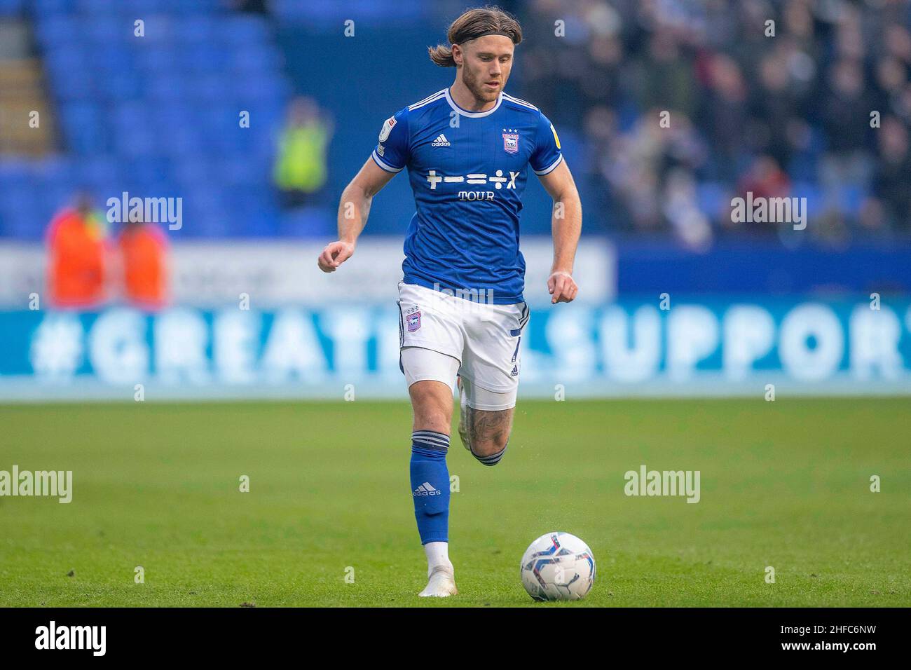 Wes Burns of Ipswich Town during the EFL Sky Bet League 1 match between Bolton Wanderers and Ipswich Town at University of Bolton Stadium, Bolton, England on 15 January 2022. Photo by Mike Morese.Editorial use only, license required for commercial use. No use in betting, games or a single club/league/player publications. Credit: UK Sports Pics Ltd/Alamy Live News Stock Photo