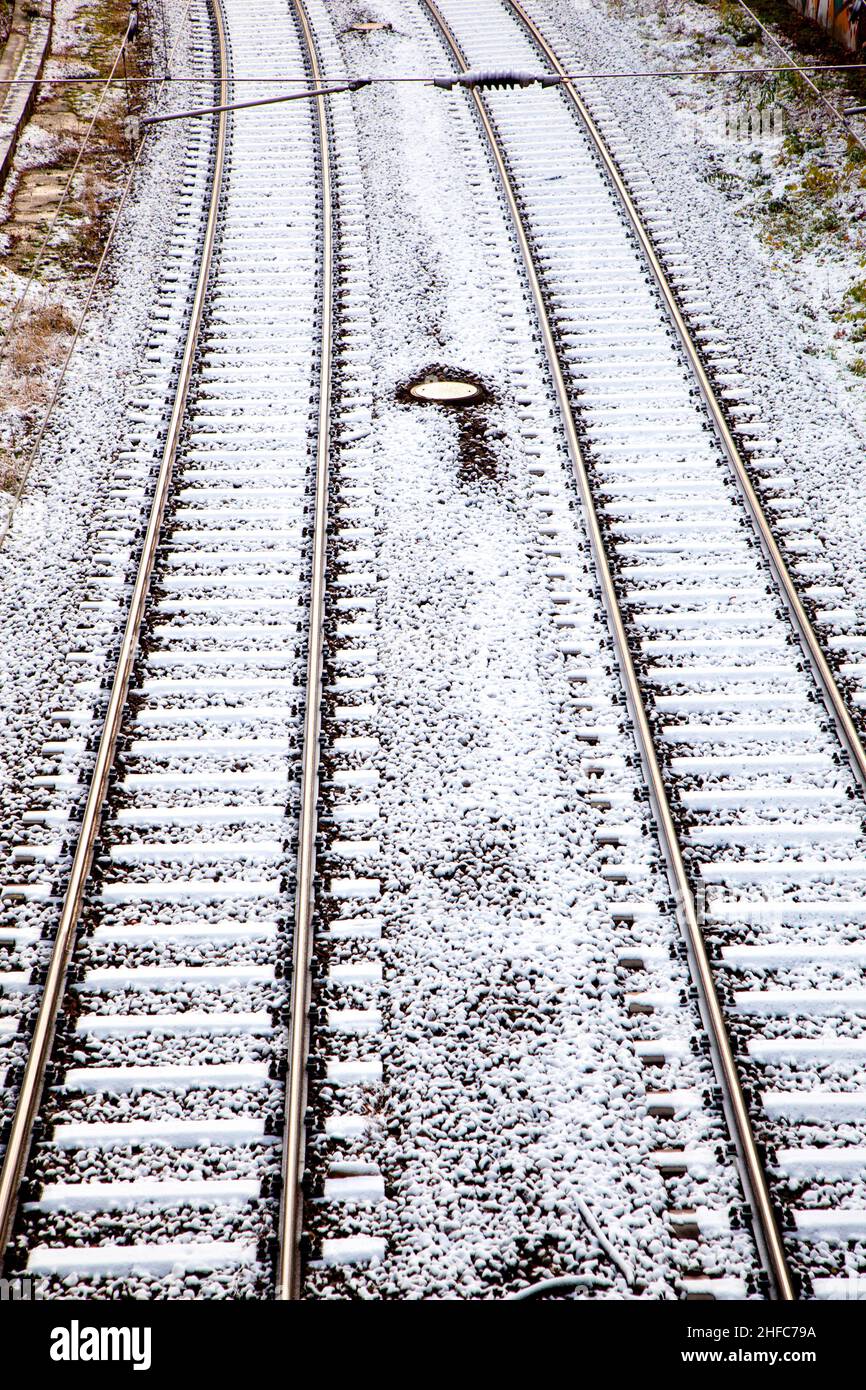 Snow On Rails Covered trolley park hi-res stock photography and images - Alamy