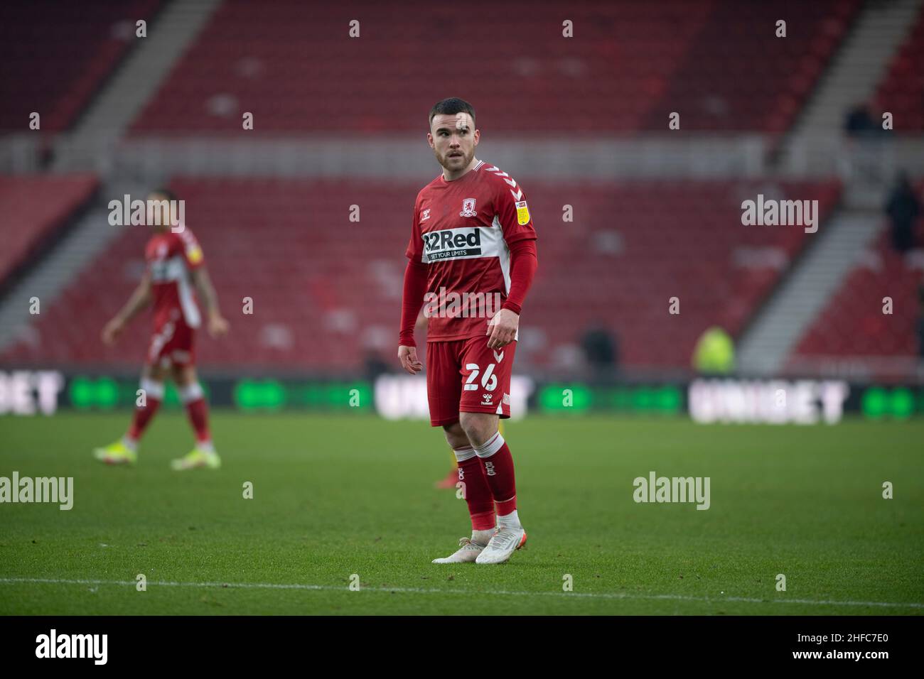 Middlesbrough, UK. JAN 15TH Middlesbrough's Aaron Connolly during the Sky Bet Championship match between Middlesbrough and Reading at the Riverside Stadium, Middlesbrough on Saturday 15th January 2022. (Credit: Trevor Wilkinson | MI News) Credit: MI News & Sport /Alamy Live News Stock Photo