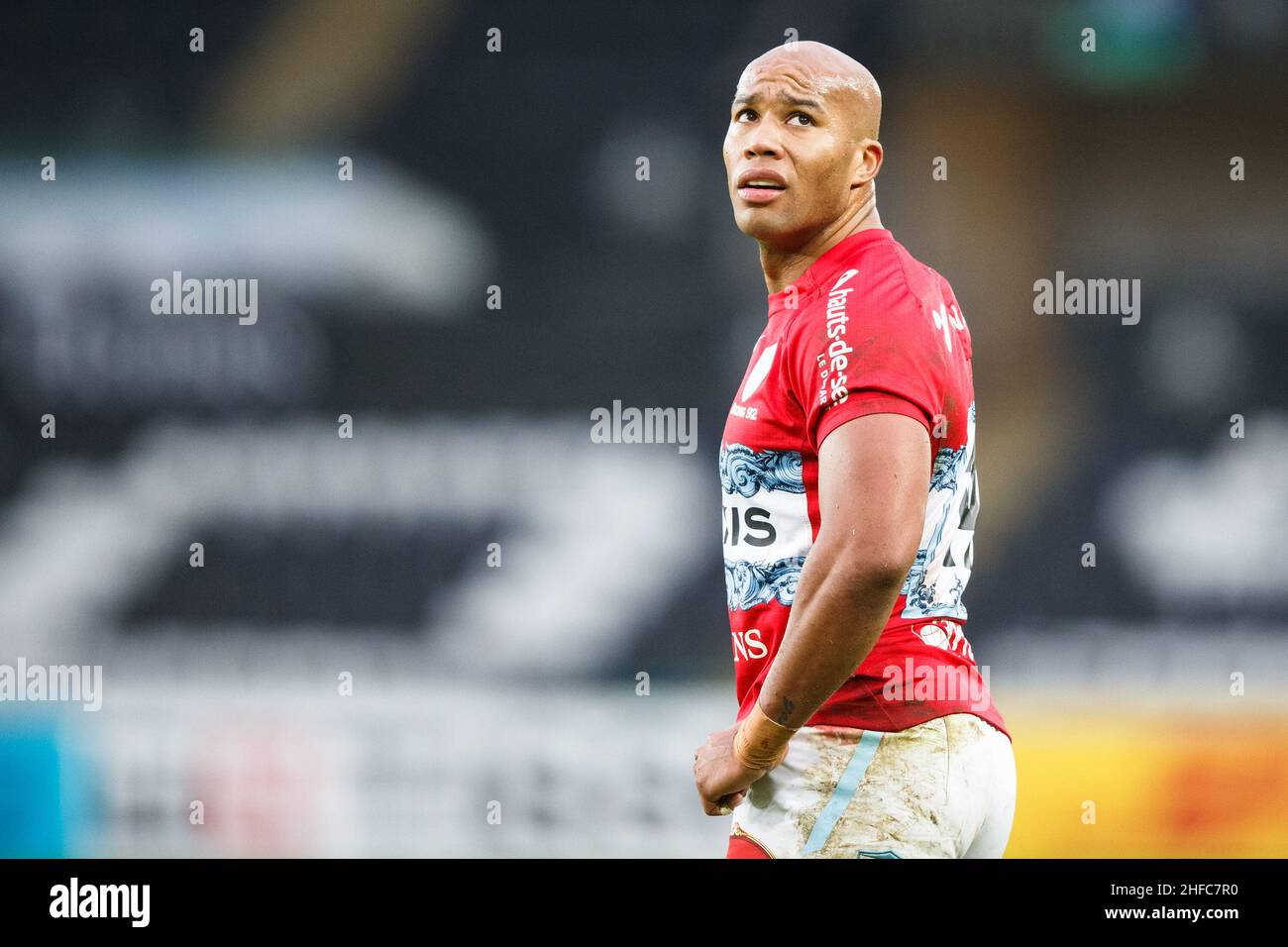 Swansea, UK. 15 January, 2022. Racing 92 right wing Teddy Thomas during