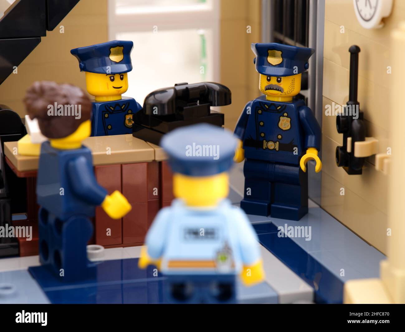 Tambov, Russian Federation - August 02, 2021 Four Lego police officers  having a discussion near an old telephone in a police station Stock Photo -  Alamy