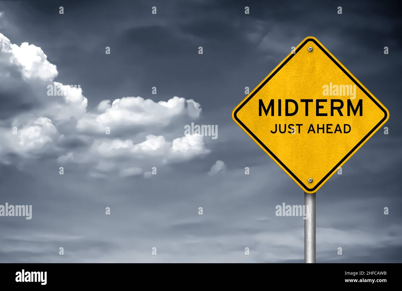 Midterm just ahead - information road sign Stock Photo