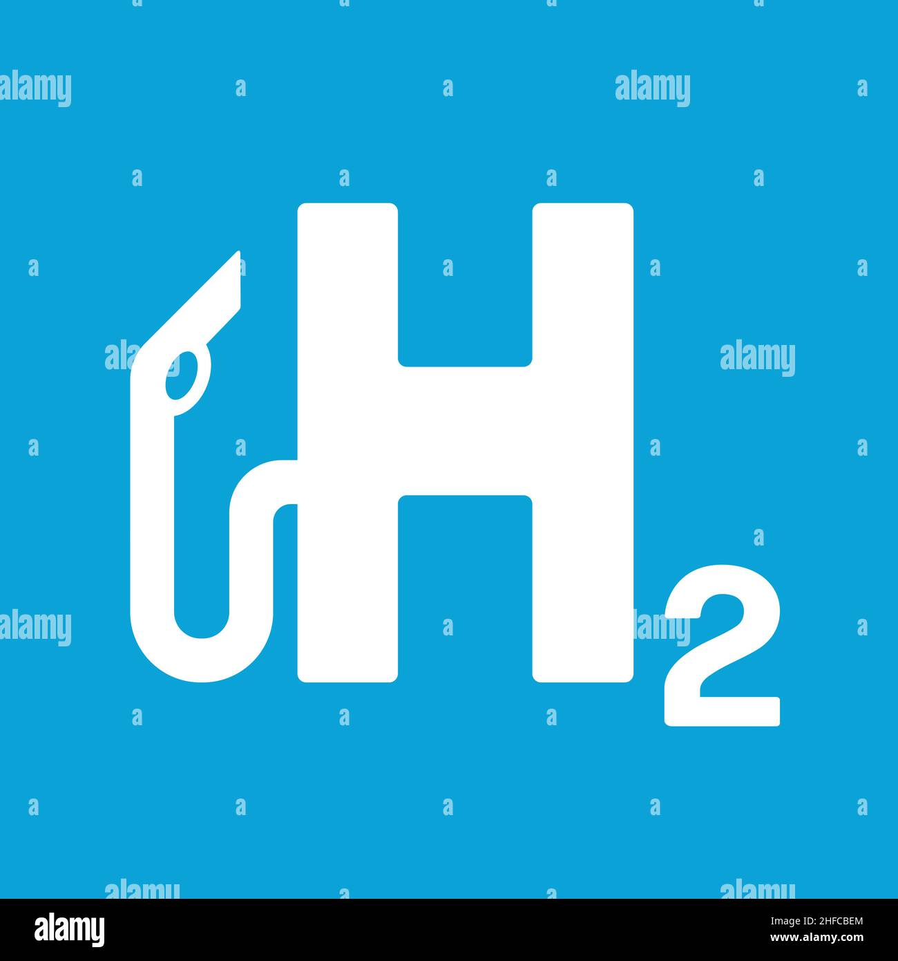 H2 Hydrogen filling Gas Pump station logo icon isolated on blue background. H2 station sign. Vector illustration. Eps 10 vector file. Stock Vector