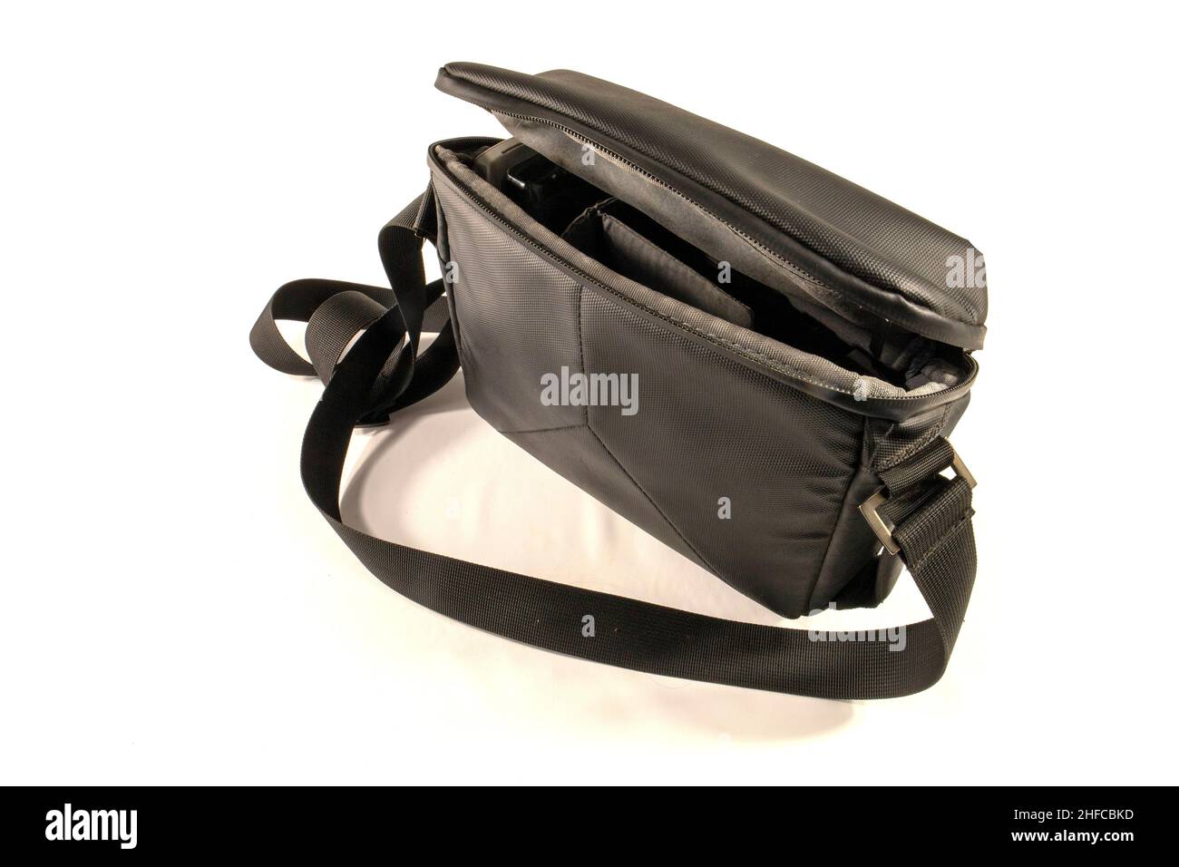 Black bag with belt isolated on white Stock Photo