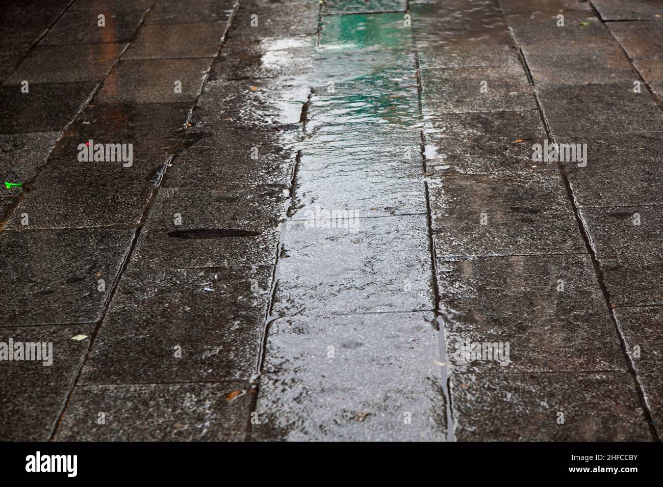 pattern of paveway in rain Stock Photo