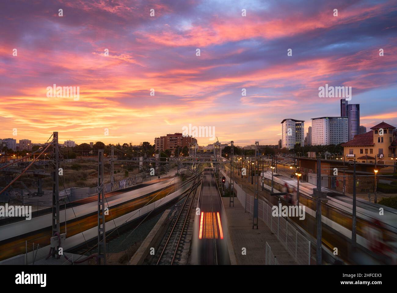 Empalme station at sunrise (Valencia - Spain) Stock Photo