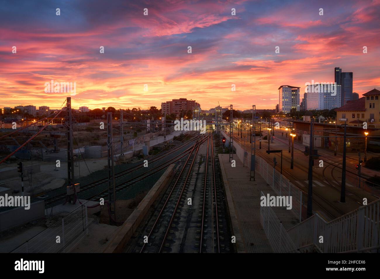 Empalme station at sunrise (Valencia - Spain) Stock Photo
