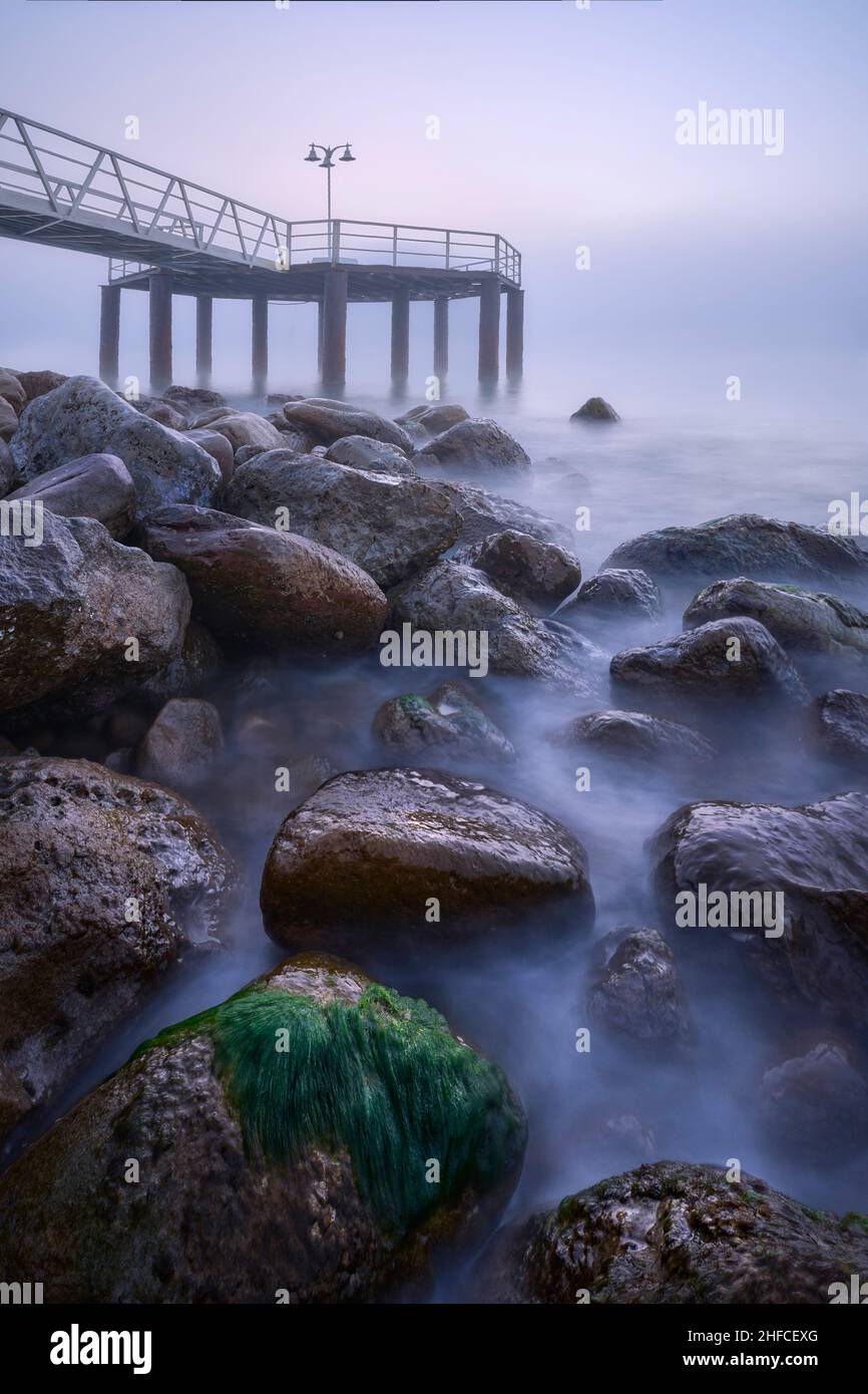 Foggy day in Chilches beach (Castellón - Spain) Stock Photo
