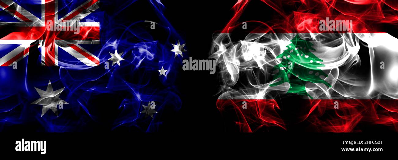 Flags of Australia, Australian vs Lebanon, Lebanese. Smoke flag placed