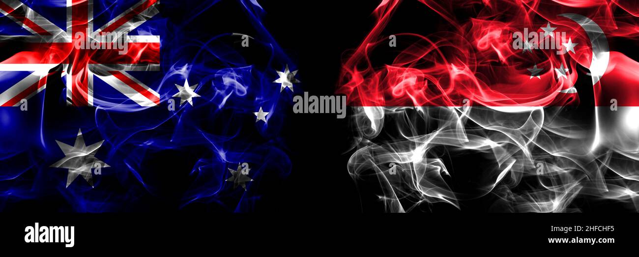 Flags of Australia, Australian vs Singapore. Smoke flag placed side by