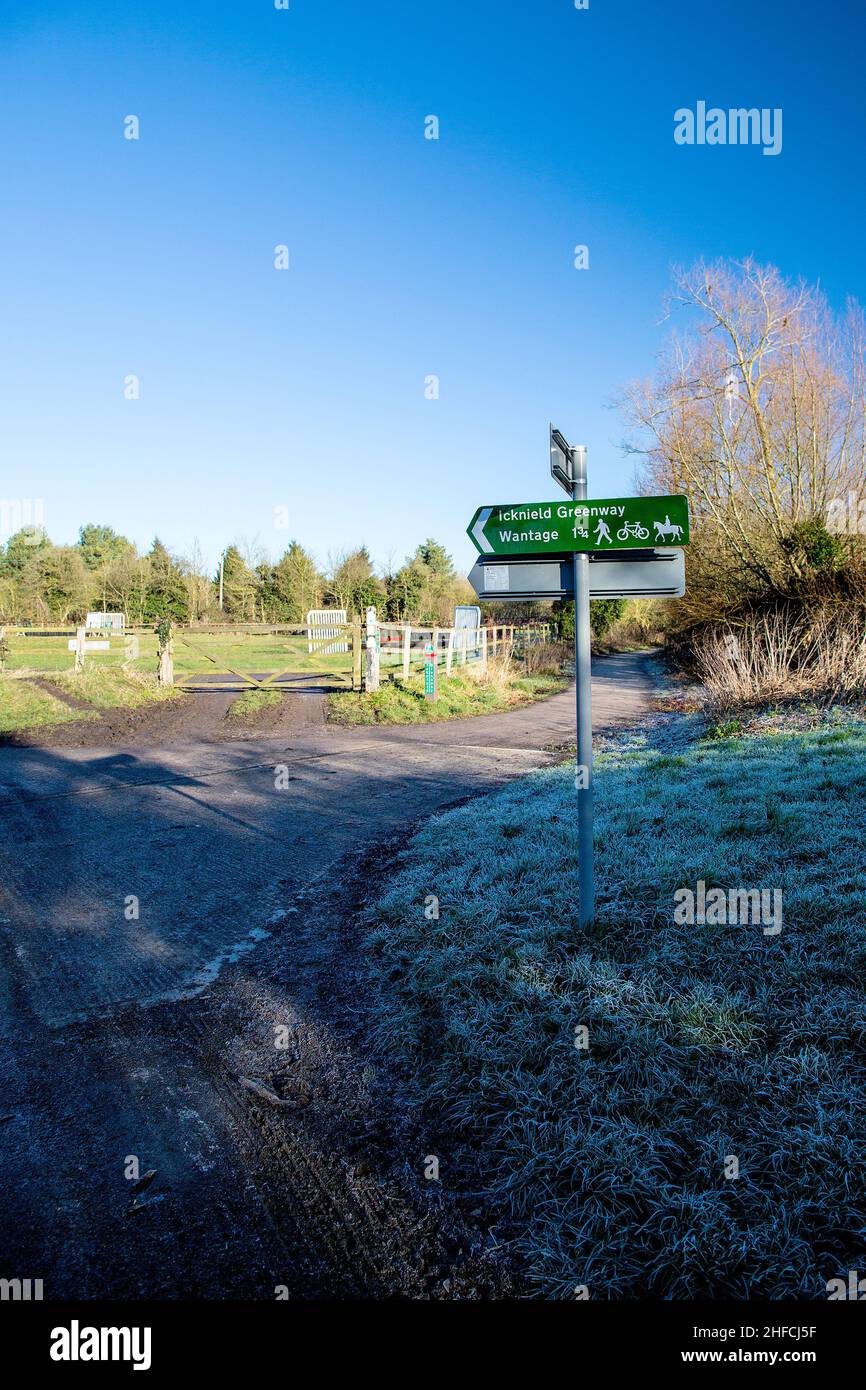 Wantage Sign Signage in the countryside at West Lockinge, Wantage, Oxfordshire on a ...