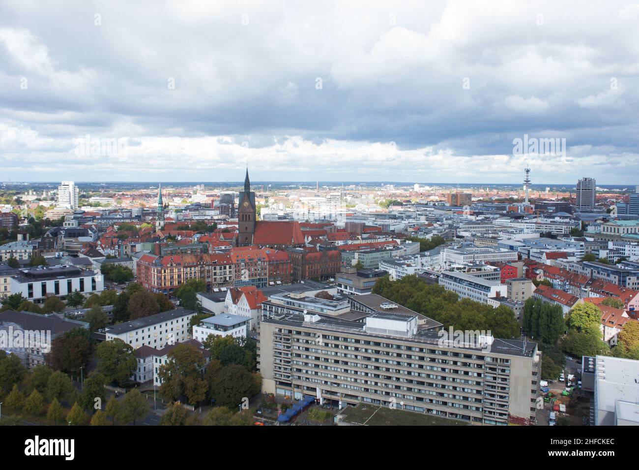 Cityscape from the top of the New City Hall. Panoramic view of Hanover, Germany. Stock Photo