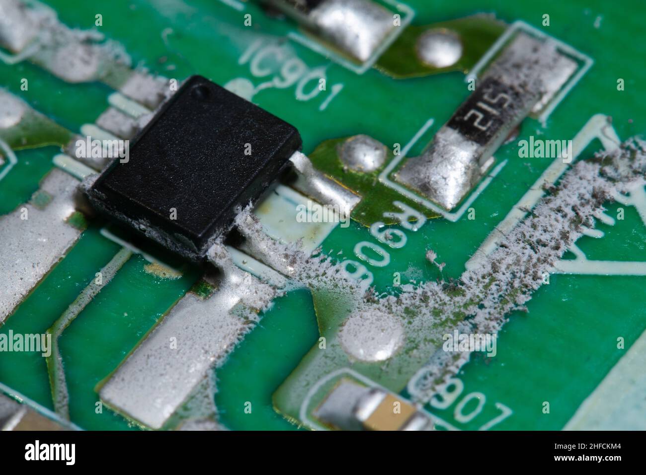 Damaged printed circuit board (PCB). Stock Photo