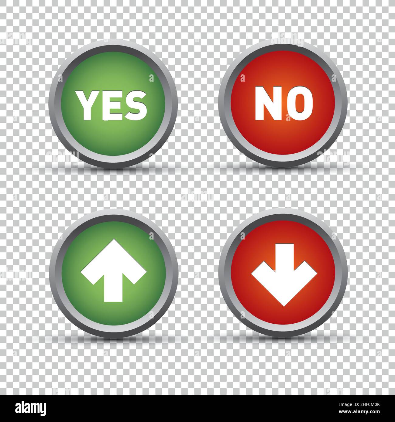 Yes and No icons / web buttons set on checked transparent background. Vector illustration. Eps 10 vector file. Stock Vector