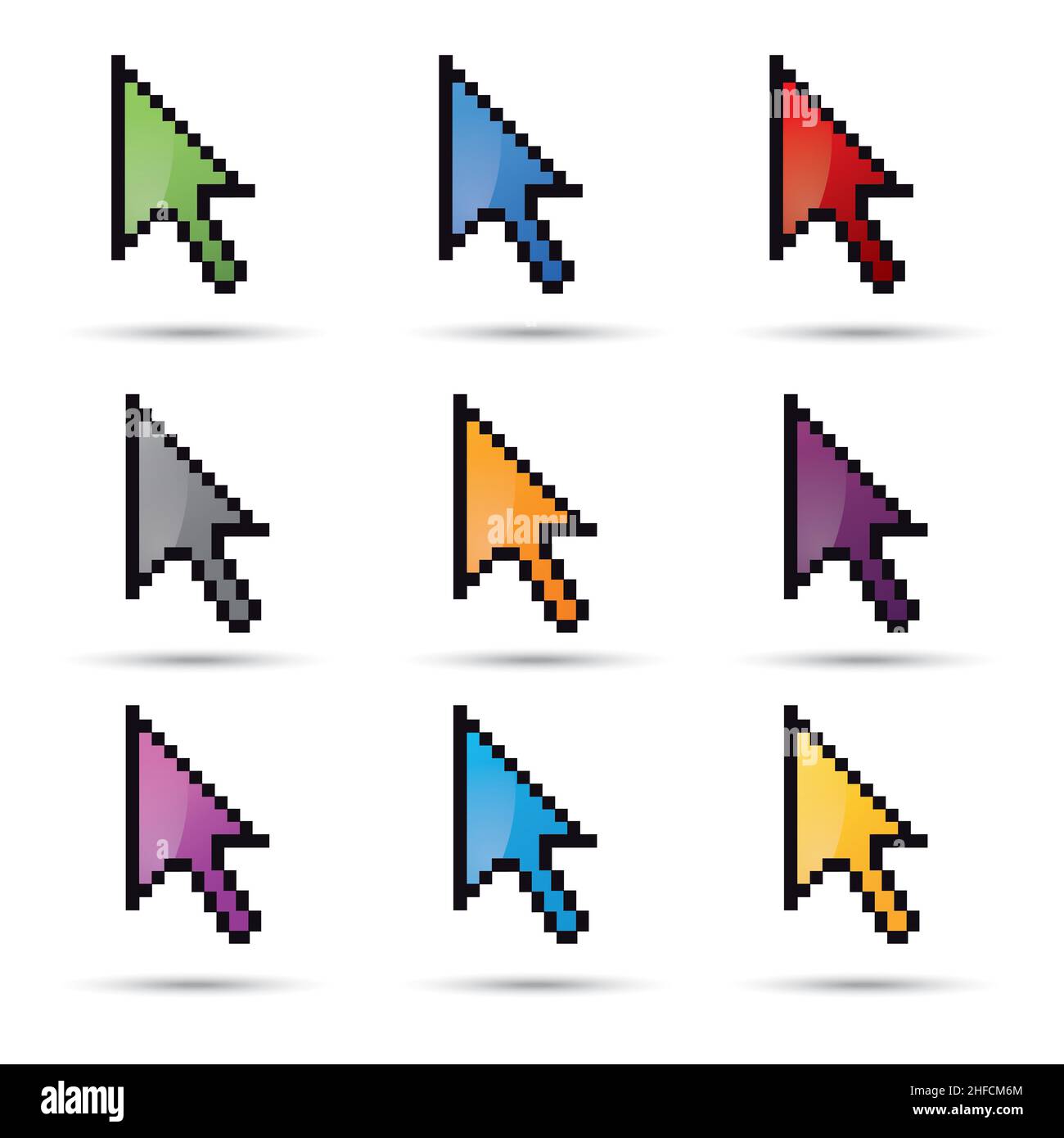 pixel cursor vector icon set 3d, ok symbol in different colors on white ...