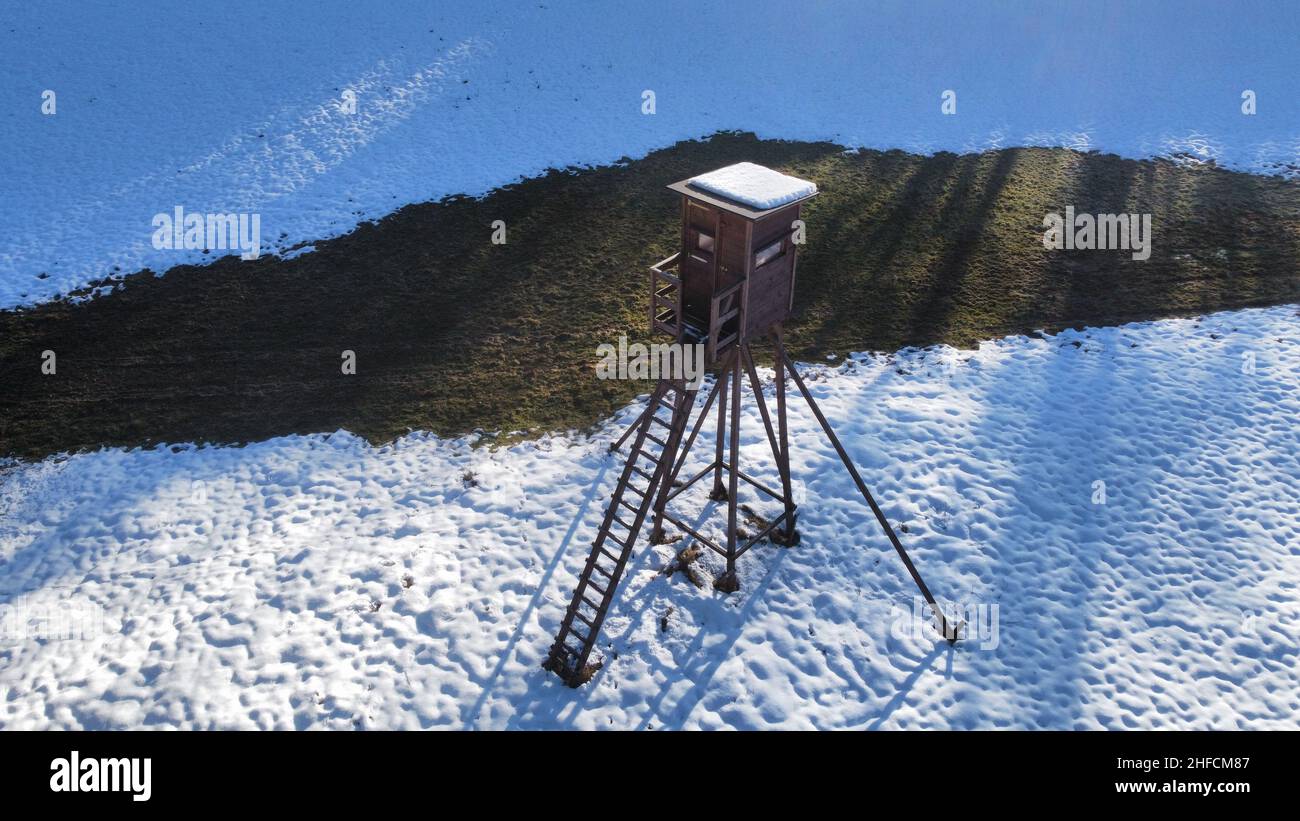 Hunters high seat wildlife oberservation point Stock Photo