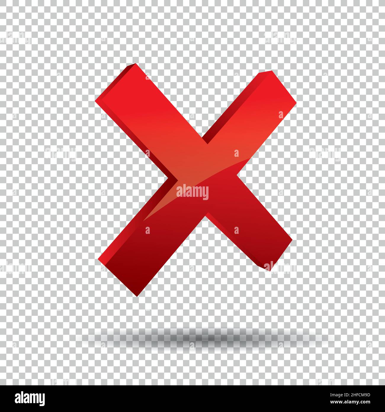 3D Cross sign element on checked transparent background. Mark graphic ...