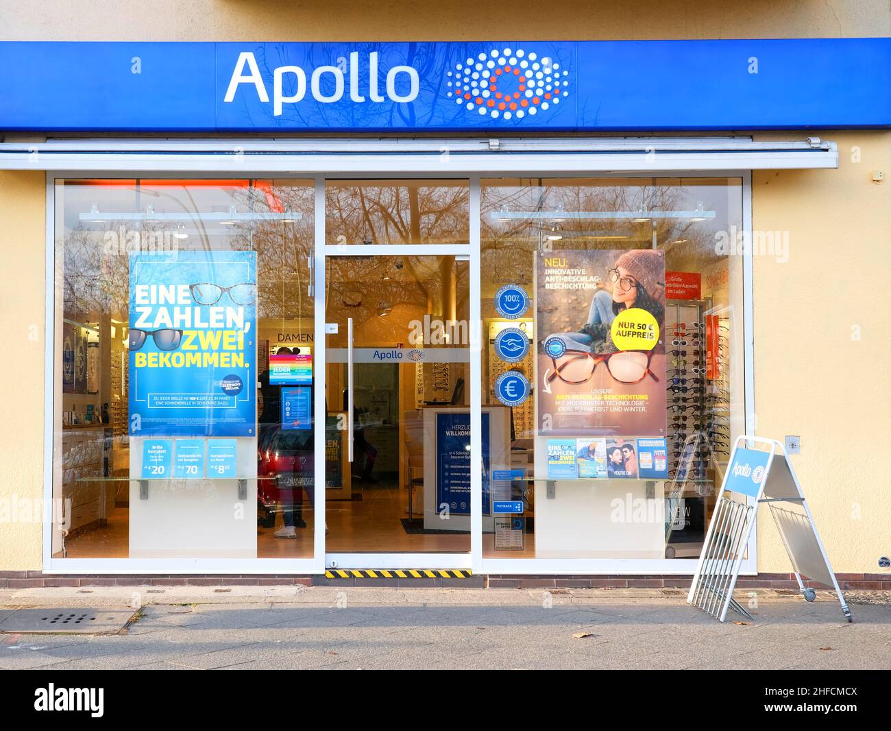 Berlin, Germany, December 22, 2021, branch of Apollo-Optik in Kreuzberg at Bluecherplatz Stock Photo