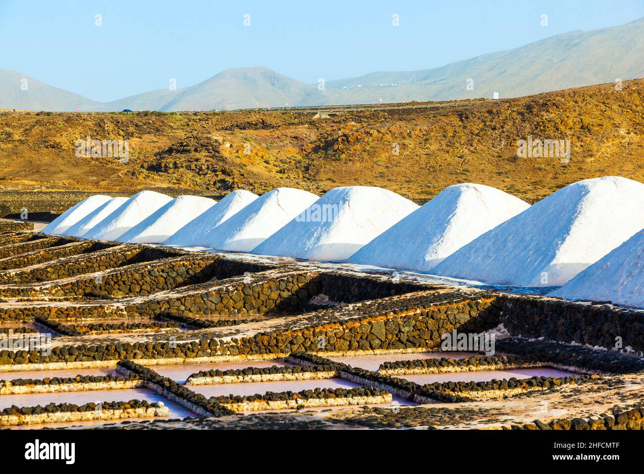 Salt refinery, Saline from Janubio, Lanzarote, Spain Stock Photo