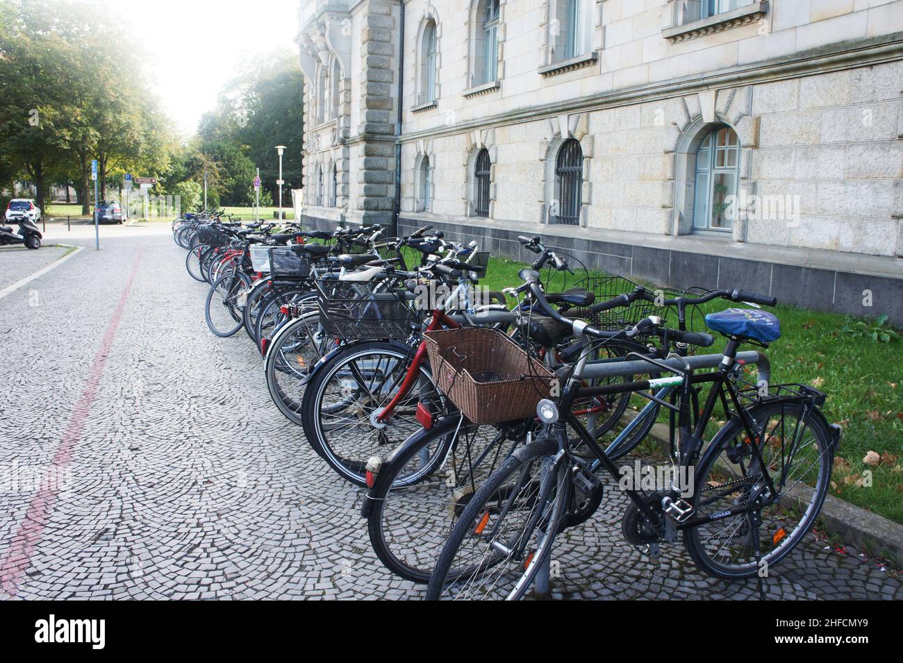 Bicycles parked. City center Hannover Germany. Bike parking Stock Photo