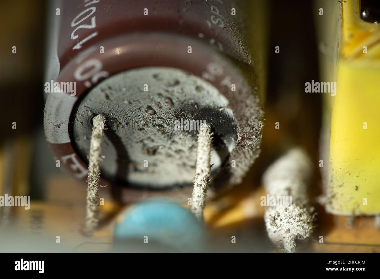 Electrolytic capacitor catastrophic failure and leakage around printed