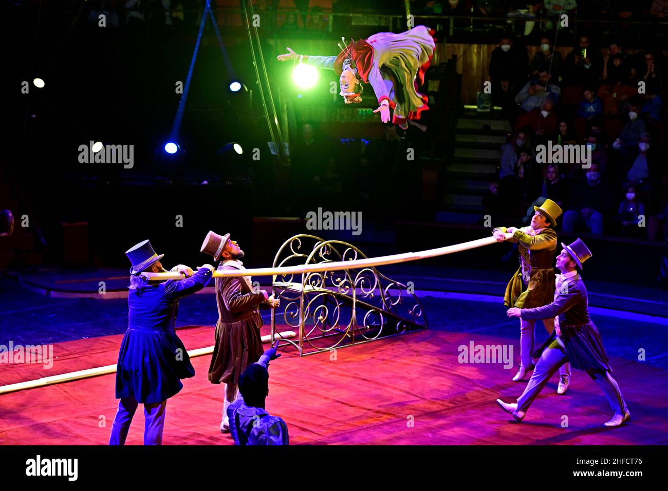 Members of Shatirov perform during the International Circus Festival in Budapest, Hungary, January 15, 2022. REUTERS/Marton Monus Stock Photo