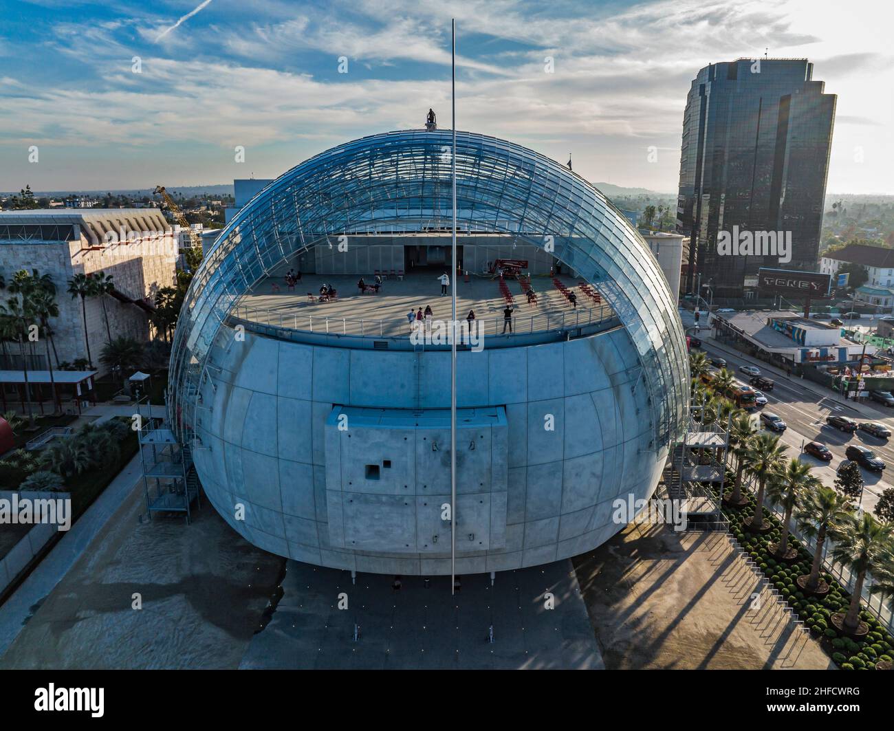 The Academy Museum of Motion Picture Arts Theater is now completed. The  spherical 1000 seat theater is named after David Geffen. It was designed by Renzo  Piano. 1/15/2021 Los Angeles, CA., USA (